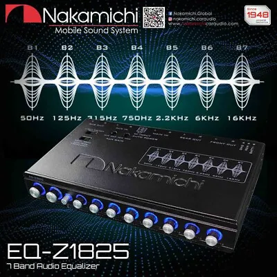 Nakamichi EQ-Z1825 Car Audio EQ 7 Band Equalizer W/ Sub Crossover & Rear Aux In • $89.99