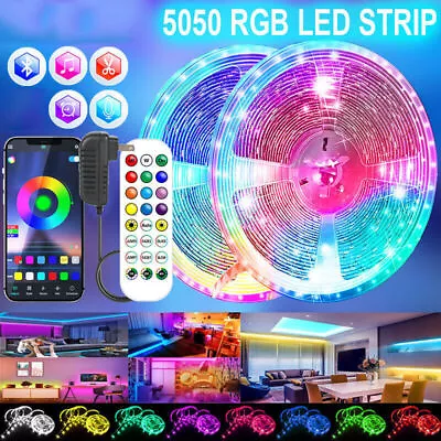 LED Strip Lights 32.8ft Music Sync Bluetooth 5050 RGB Room Light With Remote • $11.99