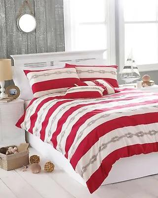 Super King Size Cream & Red Reef Knot Nautical Duvet Cover Set Riva Polycotton • £24.95