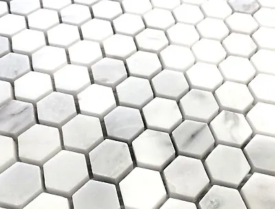 Carrara White 1  Hexagon Polished Marble Mosaic Wall Floor Tile Backsplash Bath • $11.99