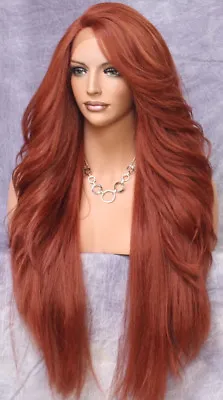 38  Human Hair Blend Full Lace Front Wig Layered Wavy Copper Red Heat OK RPU • $98.59