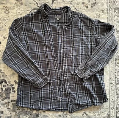 Eddie Bauer Men’s Flannel Shirt Black Blue & Grey Plaid Relaxed Fit 3XLT • $19.99