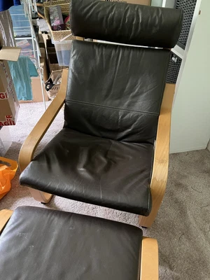 £30 • Buy Ikea Poang Rocking Chair And Foot Stool Brown Leather
