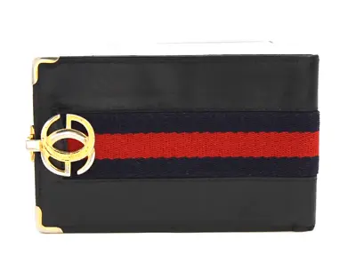 Gucci Wallet Bifold Short Purse Card Sherry GG Buckle Leather Navy Authentic • $148.99