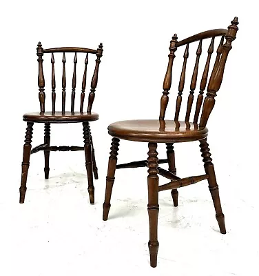 Pair Antique Edwardian Swedish Ibex Penny Seat Kitchen Dining Chairs Spindle • £150