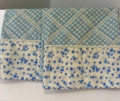 Springmaid Standard Pillowcases Vintage Blue Floral Lace Flowers Set 2 Home Bed • $20