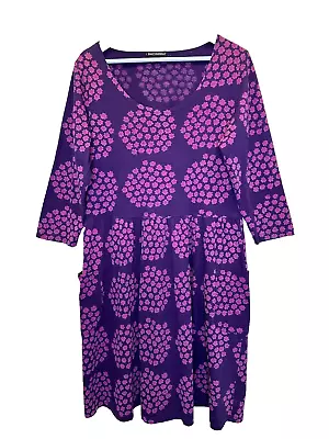 Marimekko Mika Piirainen Purple 3/4 Sleeve Cotton Jersey Midi Dress Size XL • $59.90