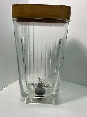 Vintage Oster Blender Attachment Rectangular Glass Body With Wooden Lid Blades • $19.95