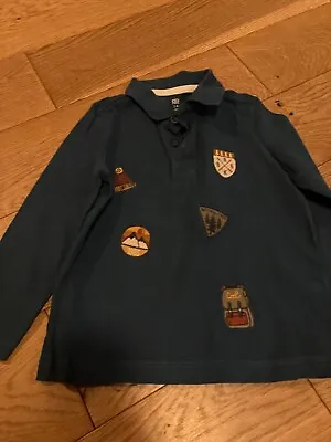 Boys Blue RR Designer Polo Shirt- 3-4Y -adventure Badges -Age 3-4 -long-sleeved! • £0.99