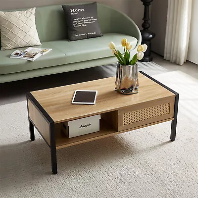 40in Coffee Table Center Cocktail Table Rattan Side End Table For Living Room • $125.99