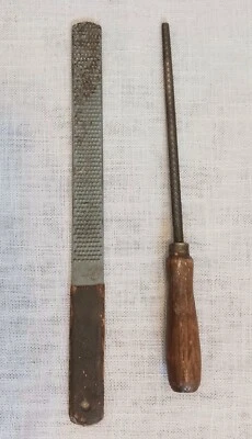 $9.50 • Buy 2 Vintage Hand Rasp Files, Round Wood Handle & Flat JAPAN 12 