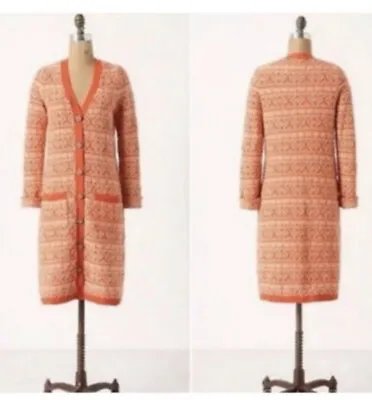 98. Anthropologie MOTH Orange Cotton Wool Button Front Long Sweater Coat S NWT • $68