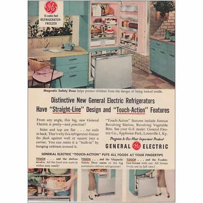 1957 General Electric Refrigerator: Straight Line Design Vintage Print Ad • $6.50