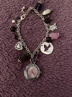 Charm Bracelet With Working Watch And Amethyst. New. Boxed. Ideal Mothers Day • £10