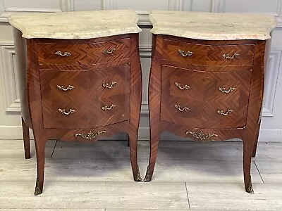 A Lovely Pair Of Vintage French Louis XV Style Marble Top Bedside Cabinets • £895