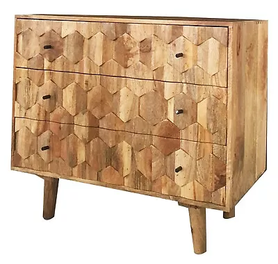 Hexagnol Mango Indian Wood 3 Drawer Chest Iron Base - 89 CM • £339