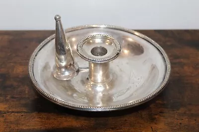 £9.77 • Buy Antique SILVER PLATE Chamber Stick CANDLE HOLDER & SNUFFER Lot Vs
