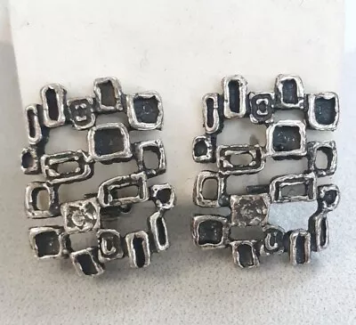 Mid Century Modern Sterling Silver Brutalist Squares Clip-On Earrings • $35.50