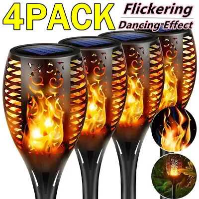 4Pcs Solar Power Torch Light Waterproof Flame Flickering Dancing Garden Lamp • £9.55