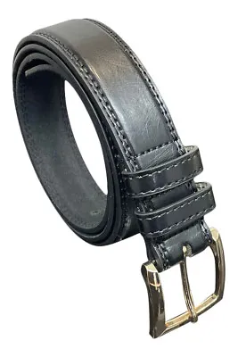 Black Belt Gold Buckle Men's Leather Lined Belts 1.25  Wide  Made By Milano • £9.99