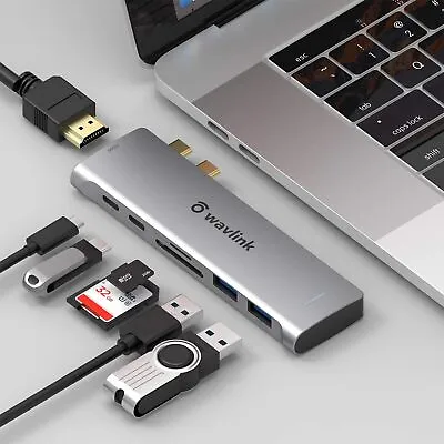 WAVLINK USB C Hub For MacBook Pro/Air 7-in-2 Adapter Multiport 4K HDMI 100W PD • £15.99