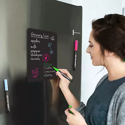 Magnetic Black Dry Erase Board For Fridge: With Bright Neon Chalk Markers - 12x8 • $13.62