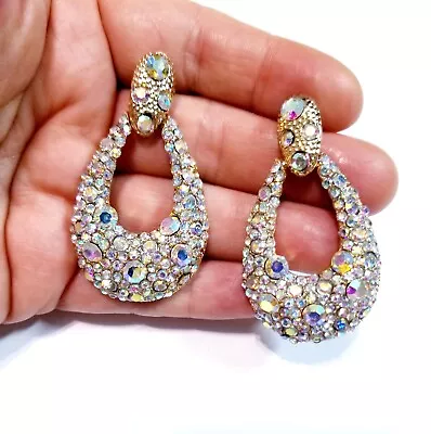 Chandelier Rhinestone Crystal Pageant Bridal Earrings AB Drop Dangle 2.4 Inch • $35.99