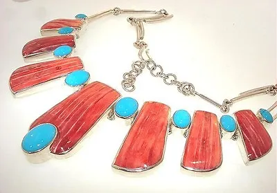 Marta Howell Solid 925 STER Silver Spiny Oyster Nacozari Turquoise Necklace 18  • $2120