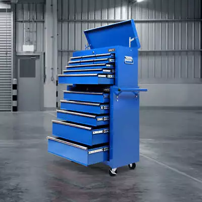 Giantz 14 Drawer Tool Box Cabinet Chest Mechanic Garage Storage Trolley Blue • $283.41