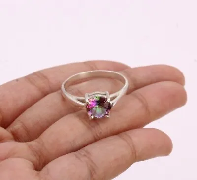 925 Solid Sterling Silver Rainbow Mystic Topaz Handmade Dainty Ring Ethnic Gift • $18.16