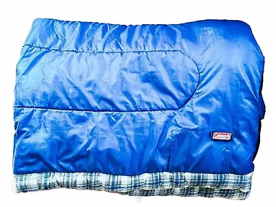 COLEMAN SLEEPING BAG Blue Plaid Lining 33 ×81  VTG • $49.99