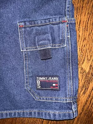 Vintage Tommy Jeans Hilfiger Shorts Denim 2001 32 Leather Patch Dad Ribbed Denim • $24.95