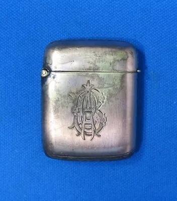 $10.50 • Buy Antique Match Safe, Petite Gold Plated, Monogram & Fancy Edge Design, C. 1895