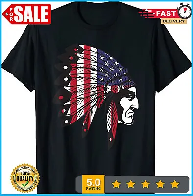 NEW! Native American Indian Chief American USA Flag T-Shirt • $17.49