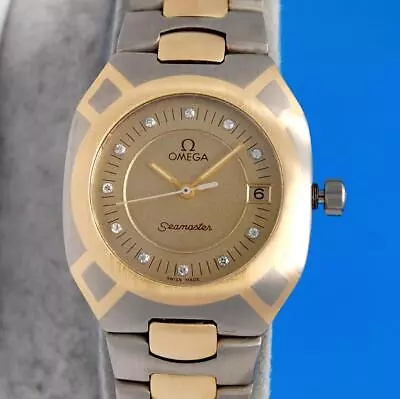 Mens Omega Seamaster Polaris 18K Gold & Titanium Watch - Gold Diamond Dial • $1445