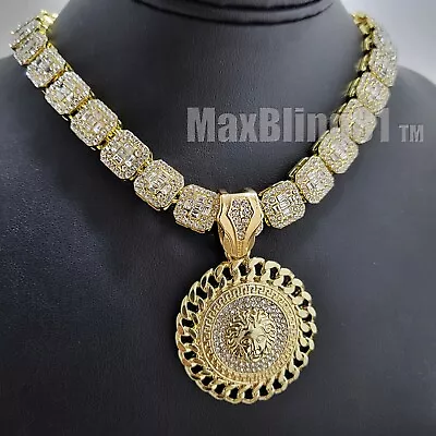 Hip Hop Gold Medusa Charm 16  18  20  Iced Baguette Stone Choker Chain Necklace • $24.99