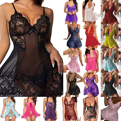 $12.79 • Buy Women Sheer Lingerie Nightdress Nightie Mini Dress Babydoll Nightwear Sleepwear