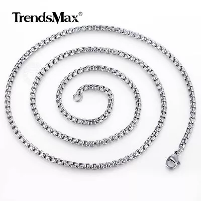 3MM 28inch Stainless Steel Mens Boys Silver Tone Round Box Link Chain Necklace • $8.54