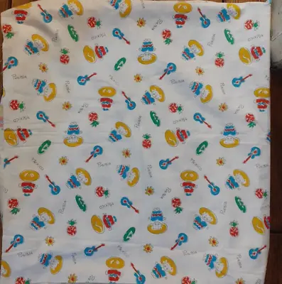 Vintage Novelty Mexico Cat Cotton Cream Fabric 20 Hx25 L • $20.54