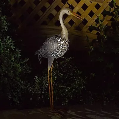 Solar Powered Light Up Heron With LED Lights Copper Effect Metal Garden Animal • £34.99