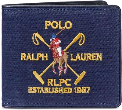 Polo Ralph Lauren Crest Canvas & Leather Billfold Wallet Navy NWT$125 • $79