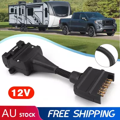 $14.69 • Buy 12 Pin Male Socket To 7 Pin Female Flat Plug Trailer Adaptor Caravan Connector 
