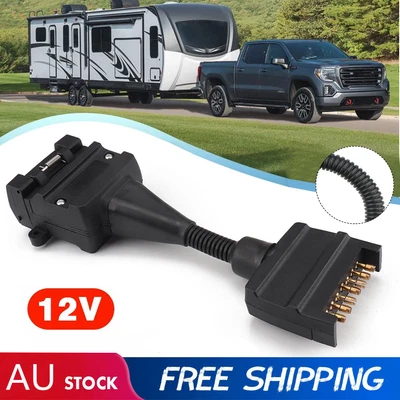 $14.69 • Buy 12 Pin Male Socket To 7 Pin Female Flat Plug Trailer Adaptor Caravan Connector 