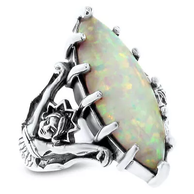 Mermaid Goddess Ring Victorian Style 925 Sterling Silver Lab-created Opal   #615 • $57