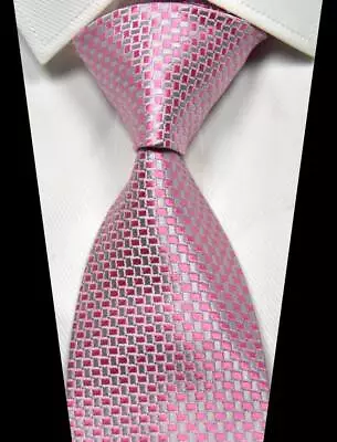 New Classic Geometric Pink Silver 100% Silk Men's Necktie Neck Tie 3.15''(8CM) • $7.75