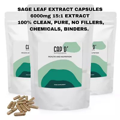 Sage Leaf Extract Capsules 6000mg Menopause Sweats Pure Clean No Fillers Binders • £102.99