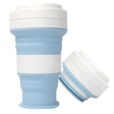 Collapsible Coffee Cup 550ml Reusable Silicone Travel Mug Camping Cup W/Lid Blue • £7.91