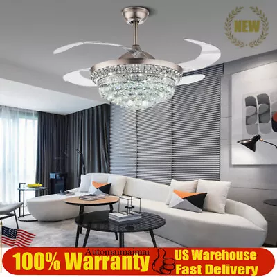 42 In Crystal Chandelier LED Ceiling Fan Light 3-Speed Pendant Lamp With Remote • $109.91