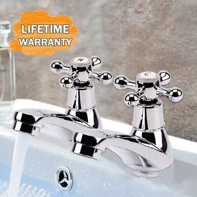 Traditional Faucets Classic Cross Basin Sink Pillar Taps Pair Victorian Victoria • £13.60