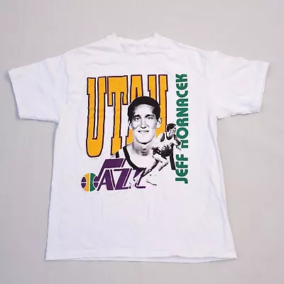 Vintage 90s NBA Utah Jazz Jeff Hornacek T-Shirt Size L Large White Made In USA • $55